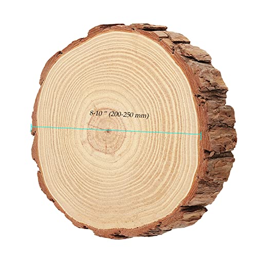 NINGWAAN 6 PCS 8-10 Inch Natural Wood Slices, Rustic Unfinished Wooden Circle with Tree Bark, Round Wood Centerpieces for DIY Crafts, Rustic Wedding NINGWAAN