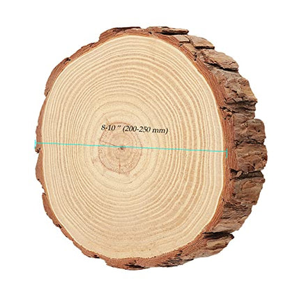 NINGWAAN 6 PCS 8-10 Inch Natural Wood Slices, Rustic Unfinished Wooden Circle with Tree Bark, Round Wood Centerpieces for DIY Crafts, Rustic Wedding