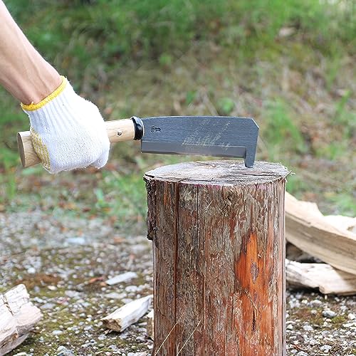 KAKURI Japanese NATA Hatchet Tool with Protruding Tip 7" [Single Bevel] Made in Japan, Heavy Duty Garden Axe Tool with Wood Handle for Cutting, KAKURI