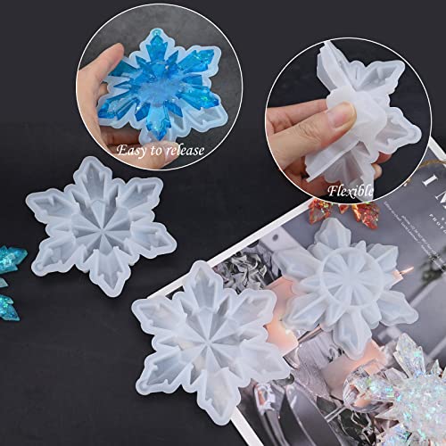 Sakolla 5 Pieces Christmas Silicone Resin Molds 3D Snowflake Molds Silicone Epoxy Casting Resin Mould for DIY Christmas Ornament Jewelry Pendant Sakolla