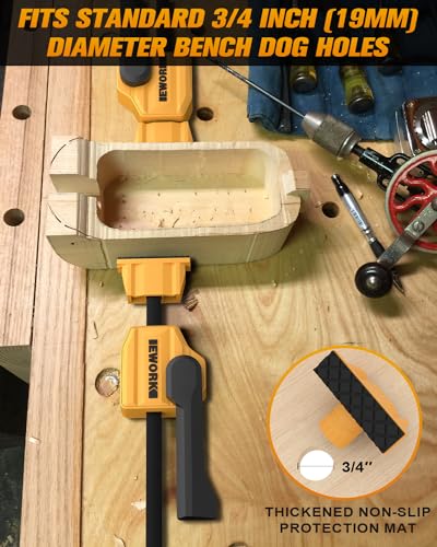 EWORK Bench Dog Clamp, 3/4" Bench Dog Hole Clamp, Up to 155 Lbs Clamping Force Bench Clamps for Woodworking, Adjustable Hold Down Clamp with EWORK