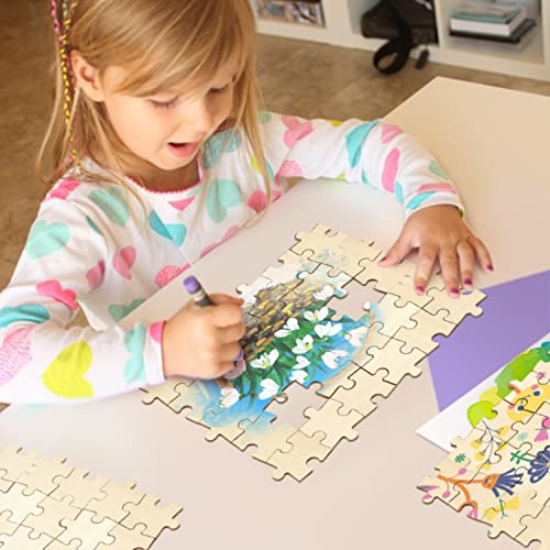 100 Piece Blank Puzzle Pieces for Crafts, Freeform Blank Wooden Puzzle Pieces for Arts & DIY, Each Piece is 1.8x1.3 Inches with Round Traditional