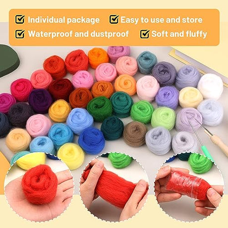 45 Colors Needle Felting Kits for Beginners, Needle Felting Supplies Kits with Tools, Felt Starter Kits with Felting Needles, Storage Bag Needle SOCNITC