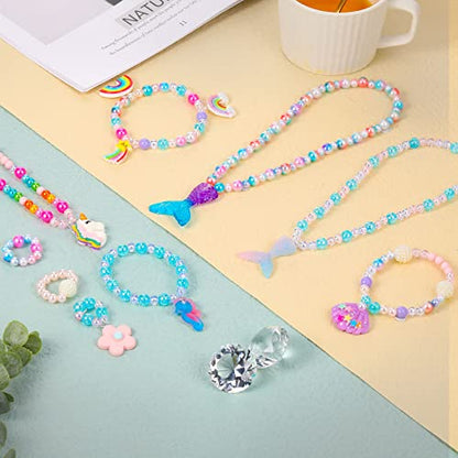 540 Pieces Unicorn Mermaid DIY Bead Jewelry Making Kit for Girls Rainbow Shell Necklace Bracelet Craft Art for Kids Unicorn Mermaid Charms for - WoodArtSupply