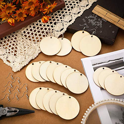 500 Pieces Wooden Blank Earrings Unfinished Wooden Earrings Blank Natural Wood Include 200 Earring Hooks 200 Jump Rings and 100 Wood Chips for Women