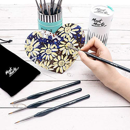 Mont Marte Signature Detail Brush Collection, 15 Piece, Taklon Bristles, Suitable for Acrylic, Oil, Watercolor and Gouache Paints, Includes Storage - WoodArtSupply