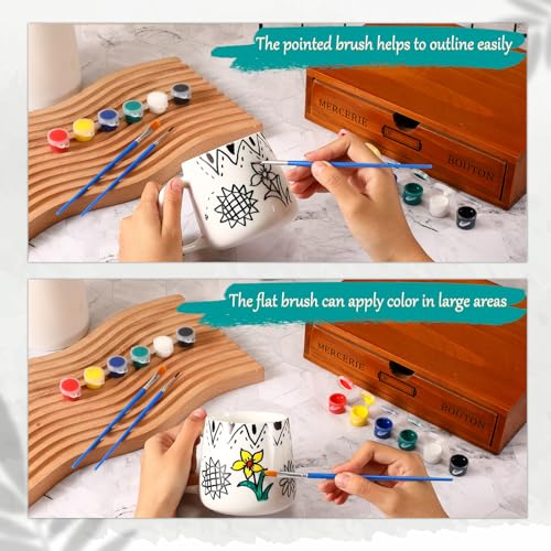Tticai 4 Sets Paintable Mugs Painted Mug Kits Ceramic Mug to Paint 4 Pcs Blank Coffee Mugs and 4 Pcs Painting Supplies Paint Your Own Mug DIY Coffee Tticai