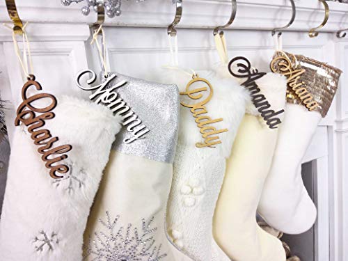 Christmas Stocking Name Tags Personalized Stocking Wood Letters Custom Gold White Name Tags Christmas Rustic Country Farmhouse Cutout Modern - WoodArtSupply