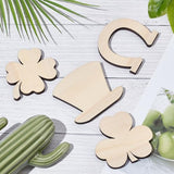 MAYJOYDIY 8pcs Shamrock Wooden Cutouts Unfinished Wood Shamrock Clover Cutouts Shamrock/Horseshoe/Four Clover/Hat Ornaments for DIY Craft Art MAYJOYDIY