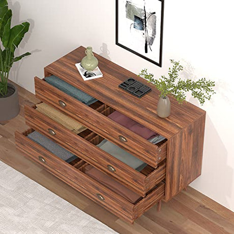 JOZZBY 6 Drawer Dresser with Metal Handle for Bedroom, Mid-Century, Modern Walnut Wood Dresser Chest of Drawers for Living Room, Hallway JOZZBY