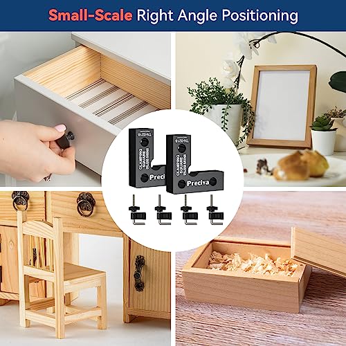 Preciva 90 Degree Mini Positioning Squares 2 Sets (2.32''x 2.32''), Aluminum Alloy Right Angle Clamps Fixing Clamp, Carpenter Corner Clamping Square