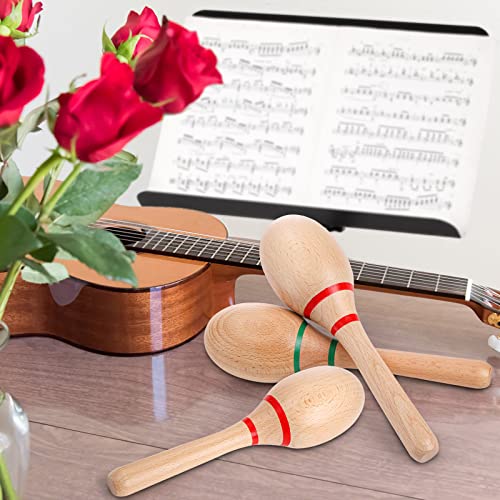 Foraineam 4 Pieces Maracas 8 inch Wooden Hand Percussion Rattles, Beech Wood Rumba Shakers Noisemaker Party Favors Supplies Musical Instrument for Foraineam