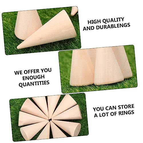 ABOOFAN 60 Pcs Diy Cone Wood Cone Jewelry Holder Unfinished Christmas Tree Cone Wood Jewelry Organizer Ring Cone Holder Wood Ring Wooden Toy Jewelry ABOOFAN