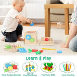 Kizfarm Wooden Montessori Baby Toys, 8-in-1 Wooden Play Kit Includes Object Permanent Box, Coin Box, Carrot Harvest, Shape Sorting & Stacking - Kizfarm