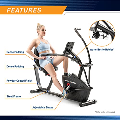 Marcy Dual Action Cross Training Recumbent Exercise Bike with Arm Exercisers, Gym Equipment for Work from Home Fitness, Black JX-7301 - WoodArtSupply