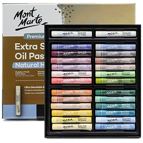 MONT MARTE Extra Soft Oil Pastels Natural Hues Premium 26pc, Assorted Natural Colors, Vibrant and Buttery, Versatile Art Pastels for Blending, MONT MARTE