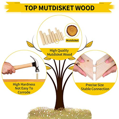Wooden Dowel Pins, 200PCS Mutdisket Wood Beveled Ends Tapered Pins Wood Pegs, Groove Wooden Dowel Pins - 9 Sizes 6mm 8mm 10mm Straight Grooved Pins IEAWISL