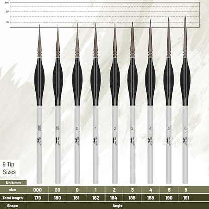 Mr. Pen- Detail Paint Brushes Set, 9 pcs, Silver/Black, Miniature Paint Brushes, Thin Paint Brushes, Model Paint Brushes, Fine Tip Paint Brush, Face