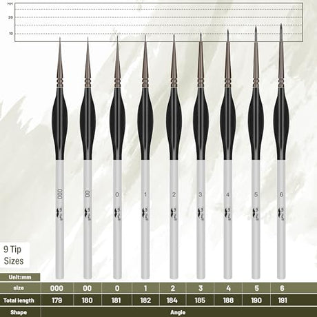 Mr. Pen- Detail Paint Brushes Set, 9 pcs, Silver/Black, Miniature Paint Brushes, Thin Paint Brushes, Model Paint Brushes, Fine Tip Paint Brush, Face Mr. Pen