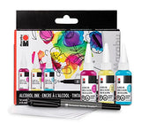 Marabu Alcohol Ink Starter Kit - 3 Color Alcohol Ink Set with Alcohol Ink Paper and Permanent Marker - Magenta, Lemon, Caribbean Alcohol Ink for Marabu