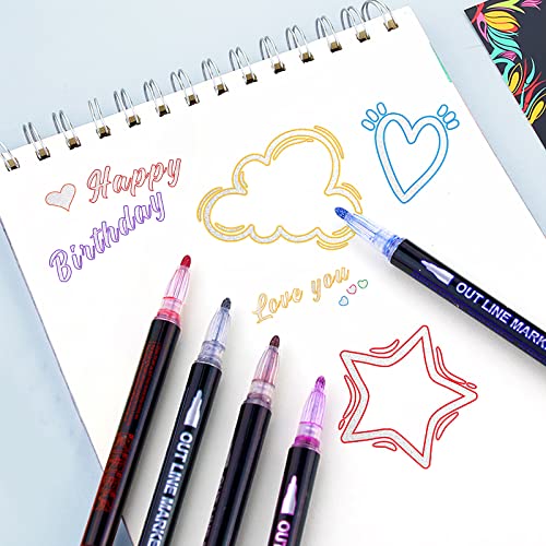 Banral 36 Colors Glitter Markers, Double Line Outline Markers, Super Squiggles Shimmer Outline Marker Set, Self Outline Metallic Doodle Drawing Pens Banral
