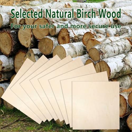 8 Pack 12 x 12x 1/4 Inch Baltic Birch Plywood 6mm Birch Wood Sheets Unfinished Wood Squares Wood Board for Painting, DIY Project, Wood Burning,