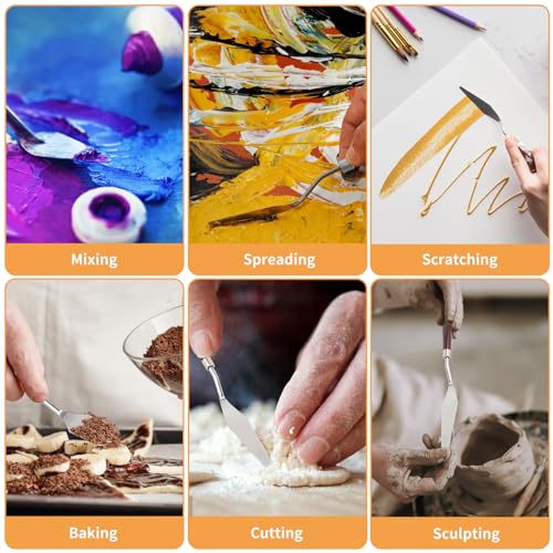JJJGYCOR 5pcs Stainless Steel Paint Palette Knife Set for Oil Paint, Gesso, Plaster, Acrylic Paint Mixing Or Spreading. Scraper for Cake Icing Tools, JJJGYCOR