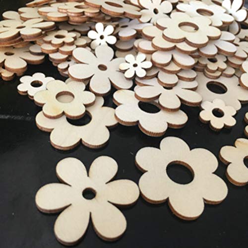 Happyyami 30pcs Wooden Flowers for Crafts Unfinished Wood Cutouts Wood Shapes Slices for DIY Wedding Birthday Party Favors Centerpieces (Assorted