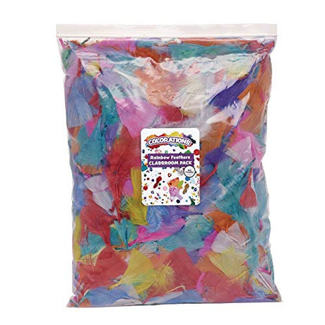 Colorations Rainbow Craft Feathers Classroom Pack, 8 oz – Colored Feathers for Arts & Crafts, Includes Zip-Top Bag for Easy Storage – Classroom Colorations