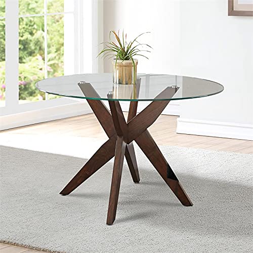 Steve Silver Amalie 48" Round Glass Top Walnut Base Dining Table