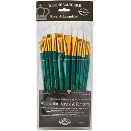 Royal Brush Manufacturing Royal and Langnickel Zip N' Close 12-Piece Brush Set, Medium White Taklon Royal Brush Manufacturing Company