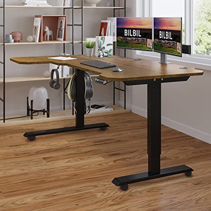 bilbil L-Shaped Electric Height Adjustable Standing Desk 59 Inches, Stand Up Rising Table for Home Office with Splice Board, Black Frame and Rustic - WoodArtSupply