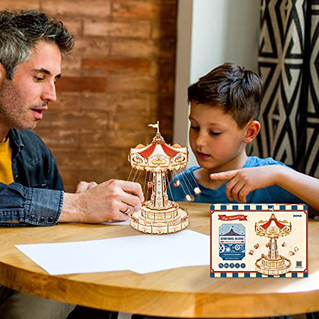 ROKR Classic 3D Wooden Music Box Kit with LED Swing Ride Mechanism for Adults and Kids ROKR