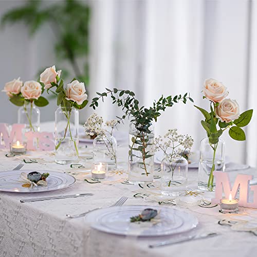 Glass Bud Vases for Flowers - Hewory Blown Modern Small Glass Vases for Centerpieces Set of 6, Mini Clear Bulk Flower Vases for Wedding Party Events Hewory