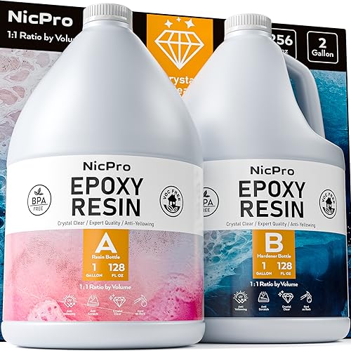 Nicpro 2 Gallon Crystal Clear Epoxy Resin Kit, Not Yellowing & Bubbles Free Food Safe Resin for Coating and Casting, Craft DIY, Jewelry Making Art, Nicpro