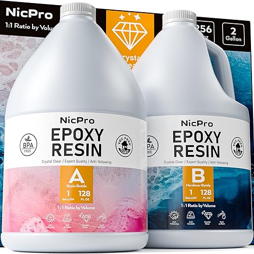 Nicpro 2 Gallon Crystal Clear Epoxy Resin Kit, Not Yellowing & Bubbles Free Food Safe Resin for Coating and Casting, Craft DIY, Jewelry Making Art, - WoodArtSupply