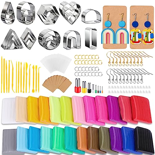 Snoghmil Polymer Clay Earrings Making Kit with 32pcs Polymer Clay Cutters, 24pcs Oven Bake Clay, 30 Set Earring Rings&Hooks, Modeling Clay Jewelry - WoodArtSupply