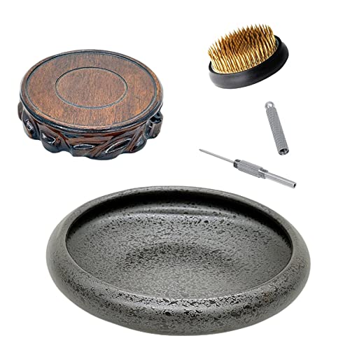 Japanese Ikebana Vase Kit, Ceramics Flower Pot Flower Shallow Container Flowerware with 2inch Flower Frog, 4inch Vase Base and Flower Arrangement Eggone