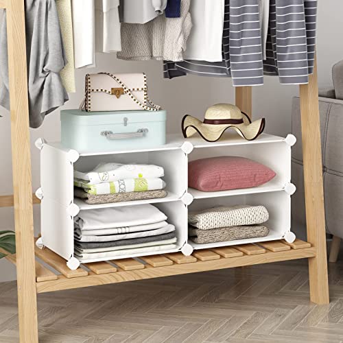 VIPZONE 4 Tier Closet Shelf, 12 inches Deep Stackable Closet Storage Shelves for Clothes,Easy Assembly Organizer Plastic Shelf Rack for Bedroom,White VIPZONE