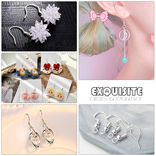 925 Sterling Silver Earring Hooks 150 PCS/75 Pairs,Ear Wires Fish Hooks,500pcs Hypoallergenic Earring Making kit with Jump Rings and Clear Silicone