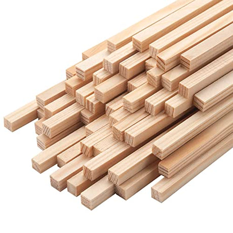 50PCS 1/4" x 12" Square Wooden Dowel Rods, Small Wood Square Dowel Rods Unfinished Wood Craft Sticks Hardwood Sticks Wooden Strips for Arts and Coowayze