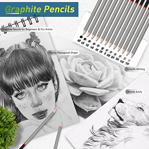 Vnzil 72 Pack Drawing Set Sketching Kit, Art Supplies for Artists, Beginners, Adults, Teens, Premium Art Kit with 50 Sheets Sketch Book, Colored, Vnzil