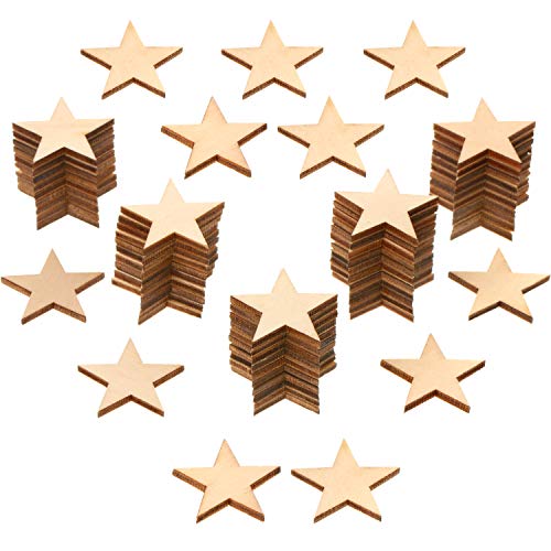 500 Pieces Star Shape Unfinished Wood Pieces, Blank Wood Pieces Wooden Cutouts Ornaments for Memorial Day Independence 4th of July Patriotic Craft