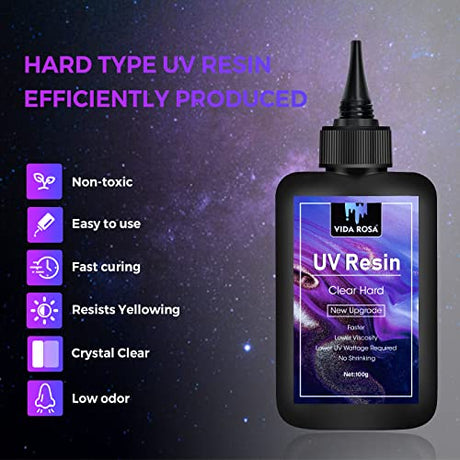 VIDA ROSA 200g UV Resin Kit with Upgraded UV Light 24W,Silicone Stir Rod, Measuring Cup and Silicone Pad-Ultraviolet Epoxy Resin Hard,UV Resin VidaRosa