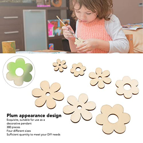 Unfinished Wood, 300 Pieces Unfinished Wood Crafts, Plum Unfinished Wooden Cutouts, Wooden Paint Crafts, Handcraft Grinding Flowers Chip for DIY HERCHR