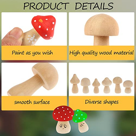 48-Piece Wooden Mushroom Set, 6 Different Sizes and Cute Shapes Unfinished Wooden Mushrooms Perfect for Art Project Crafting and Fairy Themed Spring Ioffersuper