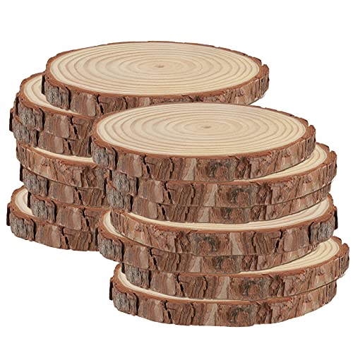 HAKZEON 14 PCS 6-7 Inches Natural Wood Slices, 3/5 Inches Thick Wood Rounds with Bark, Unfinished Wooden Discs for Crafts Rustic Wedding Ornaments, HAKZEON