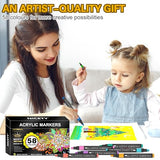 NICETY 58 Colors Acrylic Paint Pens Paint Markers, 3mm Medium Tip Point Acrylic Paint Pens for Rock Painting, Canvas, Wood, Ceramic, Glass, Stone, NICETY