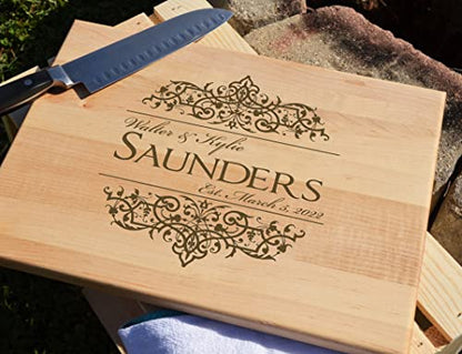 Personalized Wood Cutting Board Engraved with Family Name and Established Date | Perfect Customized Wedding Gifts For Couples Housewarming Gift or