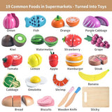 WHOHOLL Wooden Play Food for Kids Kitchen Playset, Play Kitchen Accessories Pretend Cutting Food Montessori Toys for 2+ Year Old with Basket, Toy WHOHOLL